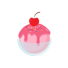 Ice cream cone waffle cartoon including various flavored ice cream and chocolate ice cream strawberry vanilla topper sundae strawberry chocolate sauce caramel sauce vector illustration