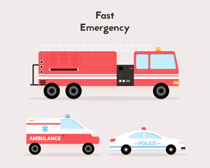 Fast emergency special vehicles set isolated objects