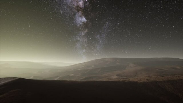 Amazing milky way over the dunes Erg Chebbi in the Sahara desert