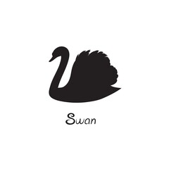 Isolated Black silhouette of a swan.Clip art isolated on white background.Logo for the cosmetic or textile industry. Stock illustration.