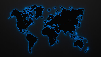 world map silhouette at colored light background - 3D Illustration