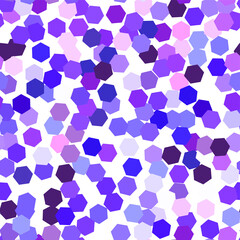 Seamless vector chaotic dots elements pattern. Abstract purple hexagon spots on white background. 10 eps. For design, fabric, textile, banner, cover.