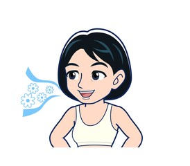 Young woman in green work clothes