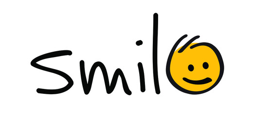 Slogan smile every day. Vector design, inspiration message moment. Motivation with happy smile. Hand drawn word for possitive emotions quotes for banner or wallpaper. Relaxing and chill.
