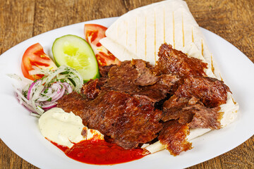 Doner in the plate with meat