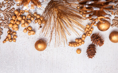 Festive Christmas background with gold decorations