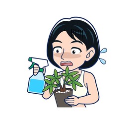 Young woman in green work clothes