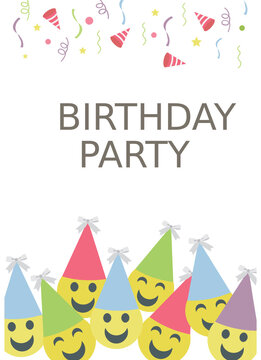 
A Beautifully Designed Birthday Card With Emoticons And Birthday Caps All Over On Card, Birthday Party Celebration 
