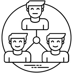 
smiling human avatars attached with each other where one is leading the other two, structuring icon for company structure 
