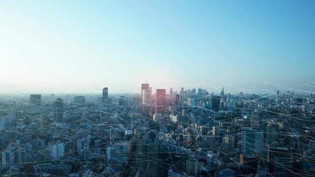 インターネットとネットワークを可視化した都市風景
