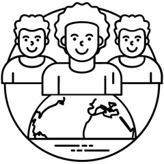 
smiling human avatars attached with each other where one is leading the other two, structuring icon for company structure 
