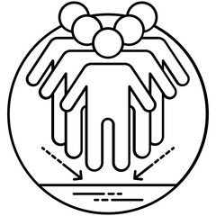 
smiling human avatars attached with each other where one is leading the other two, structuring icon for company structure 
