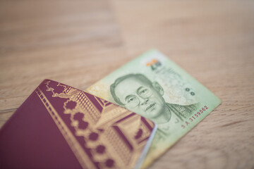 Twenty Thai Baht Bill Partially Inside a Sweden Passport