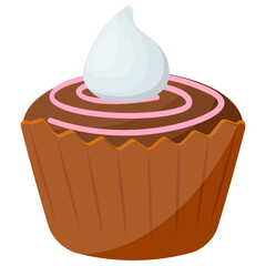 
A cupcake filled with pink and brown cream with white essence on the edge, a raspberry chocolate cupcake icon
