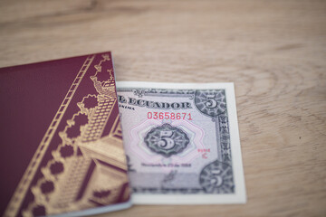 Five Ecuadorian Sucres Bill Partially Inside a Sweden Passport