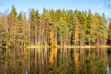 View of The Lake Kuusijarvi in autumn, Vantaa, Finland
