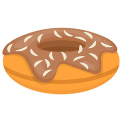 
Circular bread with hole in the middle and chocolate spread, an icon for chocolate donut 
