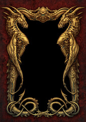 Fantasy golden dragon frame background - digital illustration
