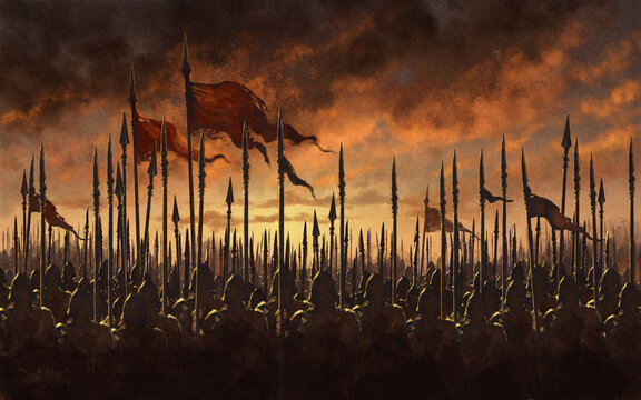 Medieval army battle - digital illustration