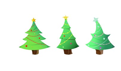 Christmas colorful winter trees tree collection for holiday xmas and new year isolated on white background. Vector set of stylized illustration. 