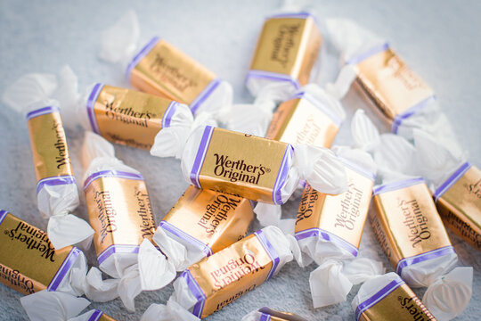Werhters original sweets closeup on table, top view