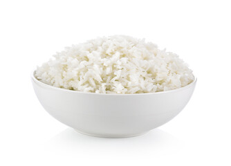 Rice in white cup on white background