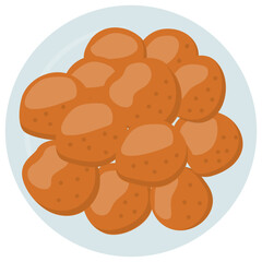 
Bowl filled with brown gulab sweet and luscious dipping, this is narration for gulab jamun icon 

