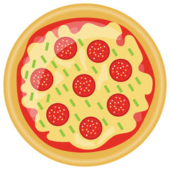 
Icon denoting fresh tomato pizza by showing crust sprinkled with fresh tomato slices
