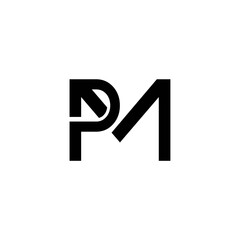 Luxury letter PM logo. Modern flat monogram design. Elegant business identity. Black geometric shape. Creative brand concept. Vector icon. Web template. Company symbol. Isolated illustration.