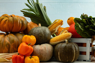Autumn harvest of pumpkins and other vegetables