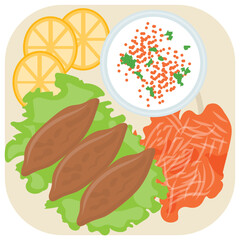 
Plate having salad, some curd and sweet potato forming iconn for sweet potato salad
