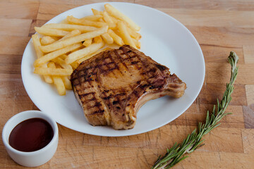 Grilled steak with french fries.