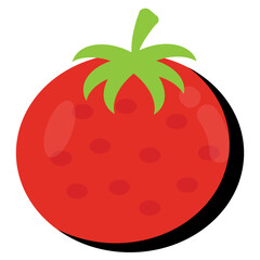 Obraz premium Red colored round vegetable with spots and floral pedicel, icon for tomato with spots 