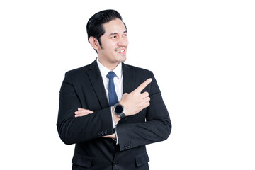 Asian businessman pointing something