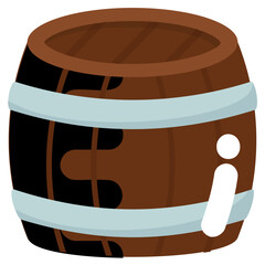 
A wooden drum with white steel strips on both side, icon for barrel 
