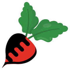 
A salad vegetable with cornered edge on one side and leafs on the other, icon for beetroot 
