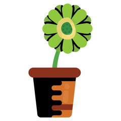 
Mud pot with growing green flower, icon for flowerpot 
