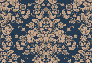 Damask seamless pattern element. Vector classical luxury old fashioned damask ornament, royal victorian seamless texture for wallpapers, textile, wrapping. Vintage exquisite floral baroque template.