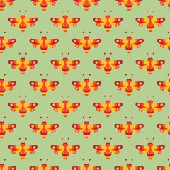Obraz premium Abstract Butterfly or Moth. Cartoon style Insect. Minimalistic Icons. Simple flat geometric design for kids. Bright Vector illustration. Square Seamless Pattern. Green Background, Wallpaper