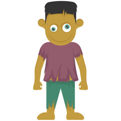 
Bald head with green body and unsteady movement silly alien type character denoting creepy adult for halloween makeup 
