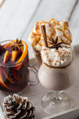 Eggnog, hot chocolate and mulled wine