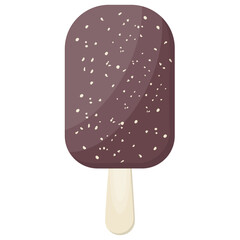 
Deep chocolate dipped ice cream stick with toppings of nuts, chocolate fudge ice cream 
