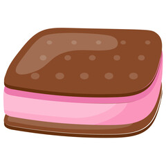 
Pink color frozen dessert with chocolate dip topping depicting strawberry sundae 
