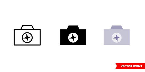 Camera enhance icon of 3 types color, black and white, outline. Isolated vector sign symbol.