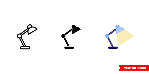 Desk lamp icon of 3 types color, black and white, outline. Isolated vector sign symbol.