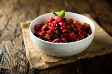 Traditional vinaigrette salad with beetroot