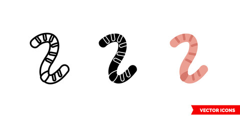 Earth worm icon of 3 types color, black and white, outline. Isolated vector sign symbol.