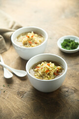 Healthy homemade lentil soup with vegetables