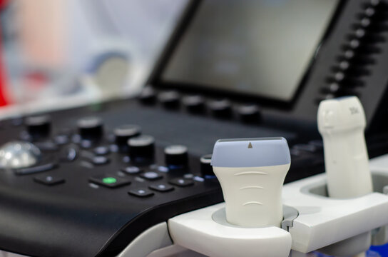 Close-up of ultrasound machine in clinic.
