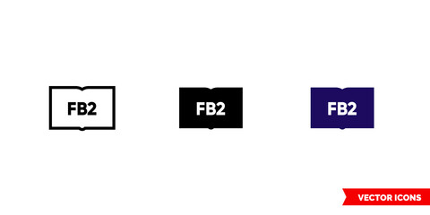 FB2 icon of 3 types color, black and white, outline. Isolated vector sign symbol.